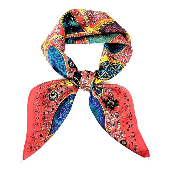❤️New Elegant Bandana Square Scarf Silky Satin Red Floral Wrap Stylish luxurious - Picture 3 of 8